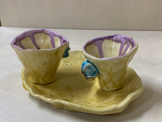 Set 2 Tazzine da Caffe + Vassoietto Conchiglie Miele