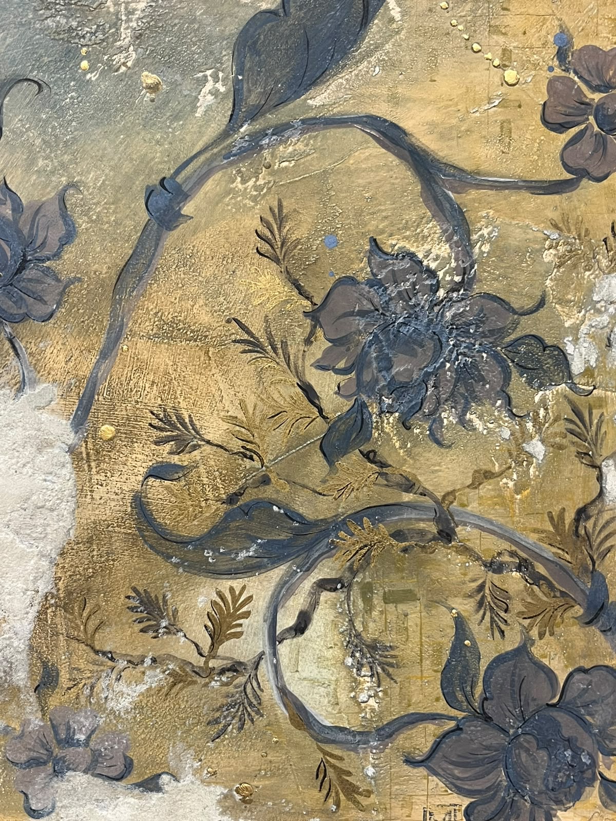 Pannello tralcio Fiore Blu fondo ocra