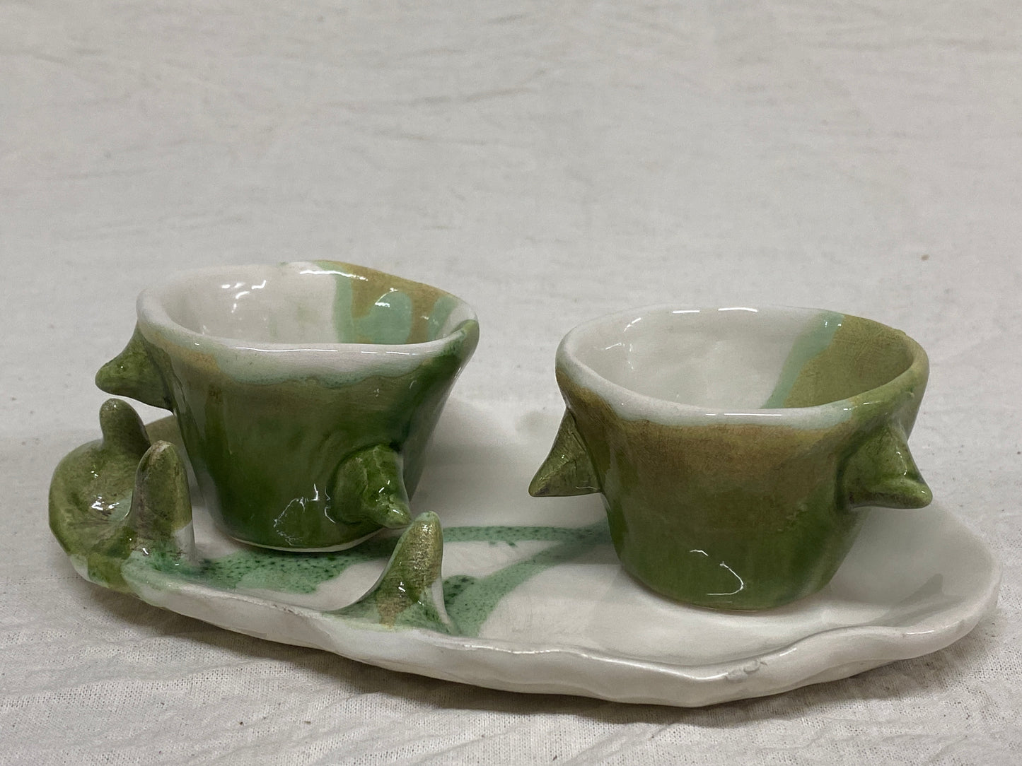 Set 2 Tazzine da Caffè + Piattino Bianco e Verde Colato