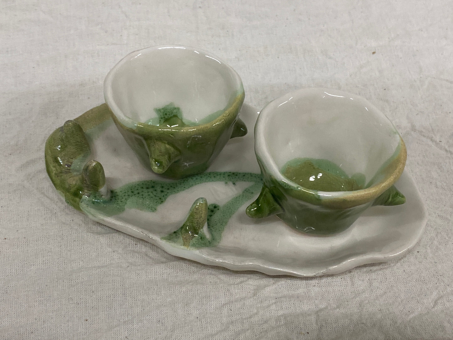 Set 2 Tazzine da Caffè + Piattino Bianco e Verde Colato