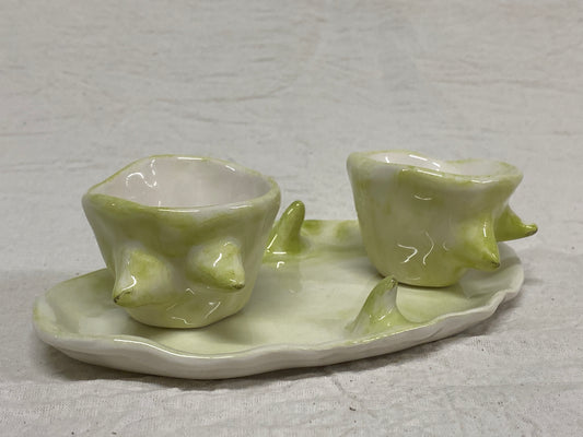 Set 2 Tazzine da Caffè + Piattino Verde e Bianco