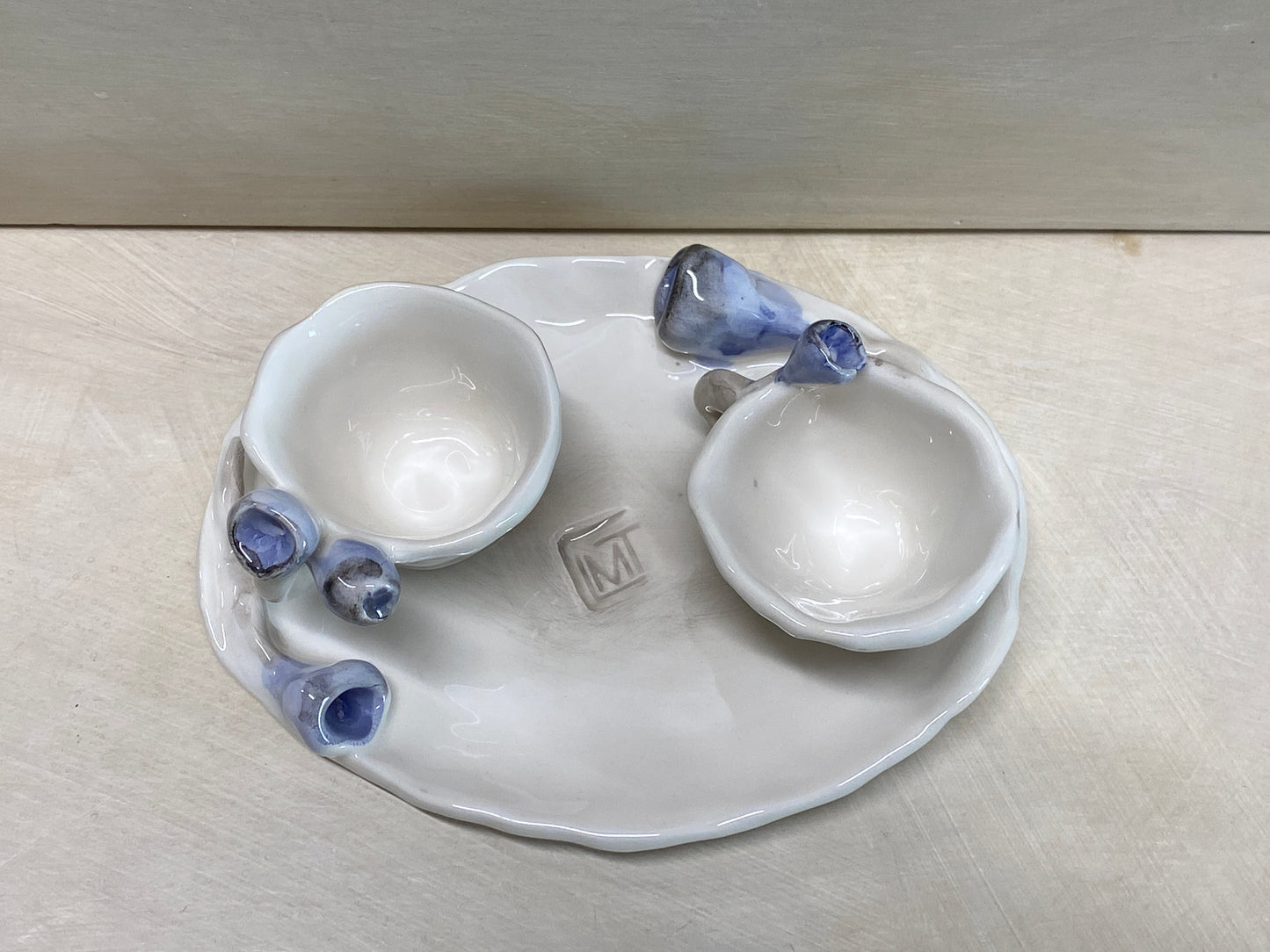 Set 2 Tazzine da Caffè + Piattino Bianco Fiori Blu