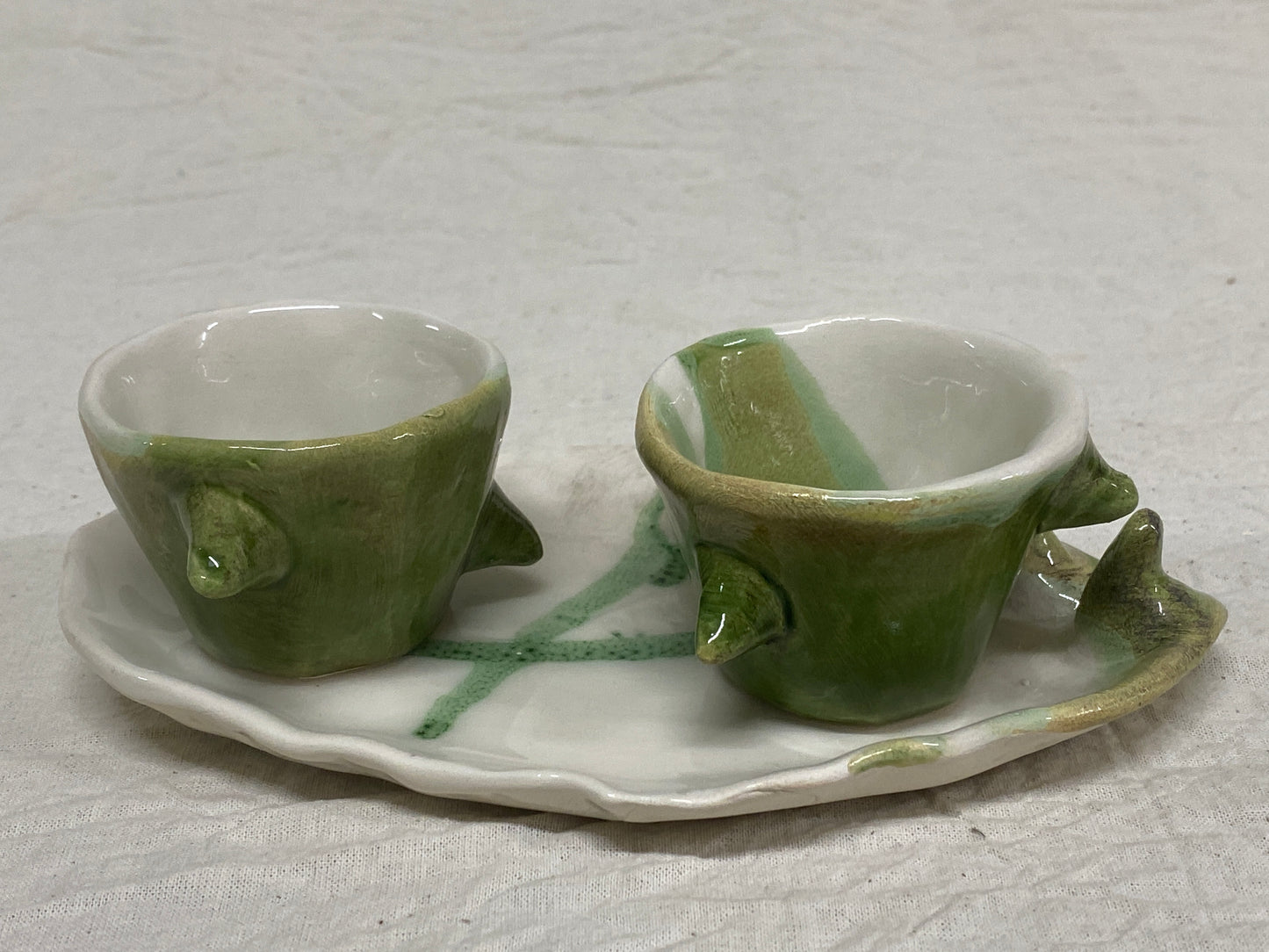 Set 2 Tazzine da Caffè + Piattino Bianco e Verde Colato