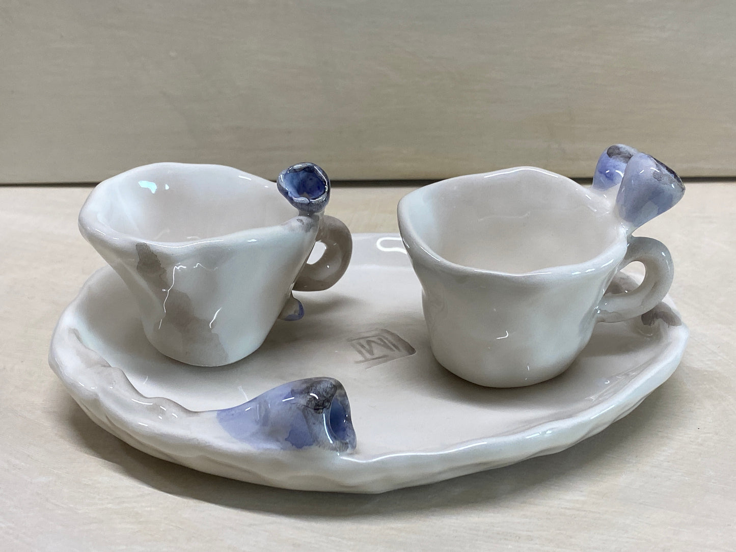 Set 2 Tazzine da Caffè + Piattino Bianco Fiori Blu