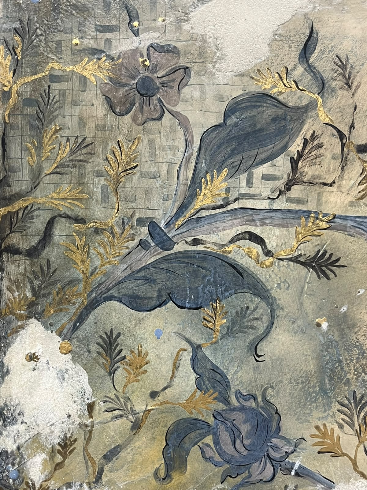 Pannello tralcio Fiore Blu fondo ocra