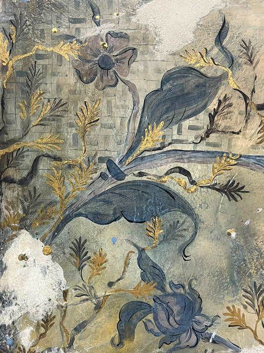 Pannello tralcio Fiore Blu fondo ocra