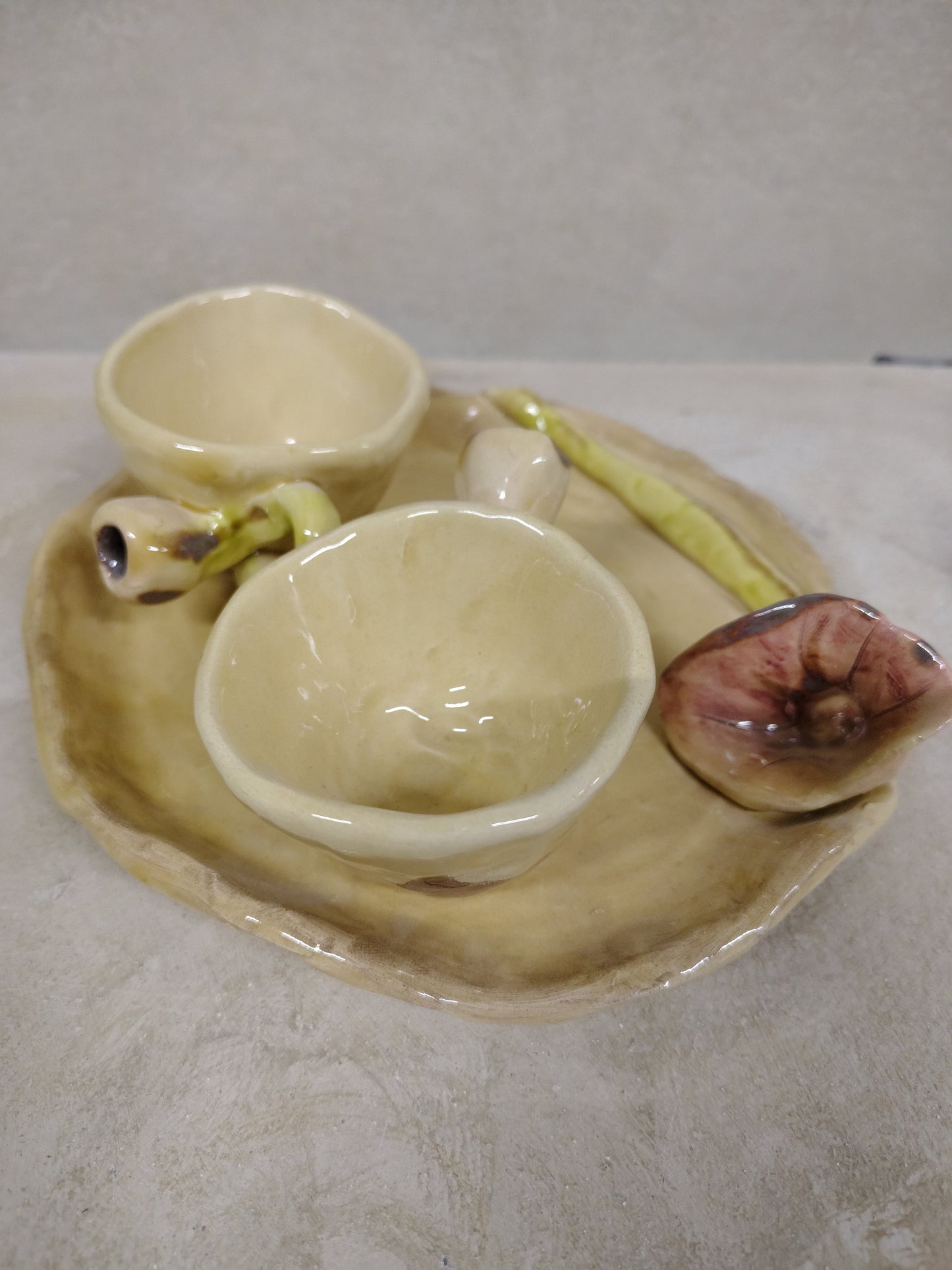 Set 2 Tazzine + Piattino Fiori Miele