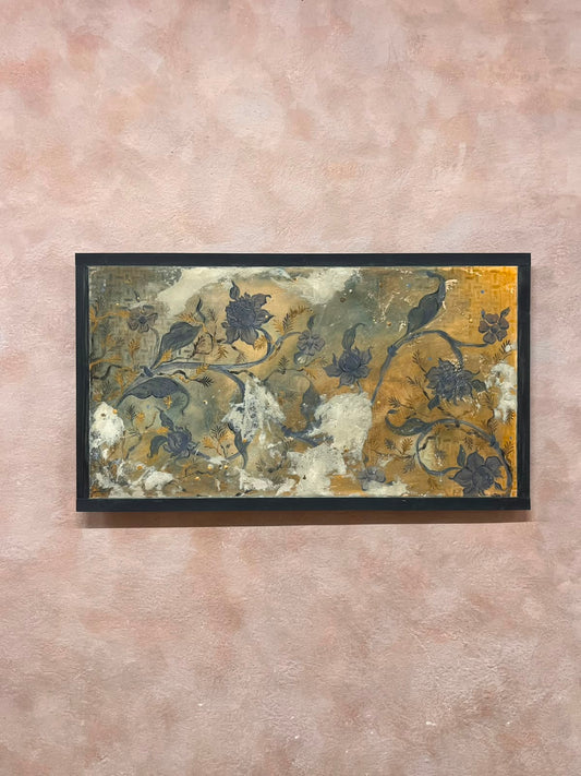 Pannello tralcio Fiore Blu fondo ocra